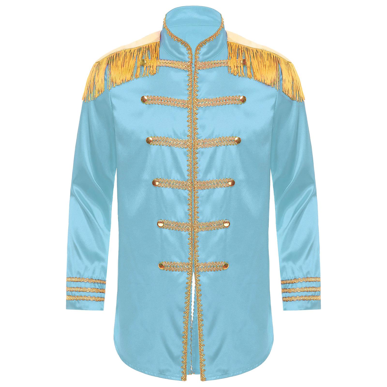 Herren Halloween Hippie Mittelalterliche Lange Oberbekleidung Quasten Schulterstücke Front Reißverschluss Jacken Cosplay Kostüme S hellblaue