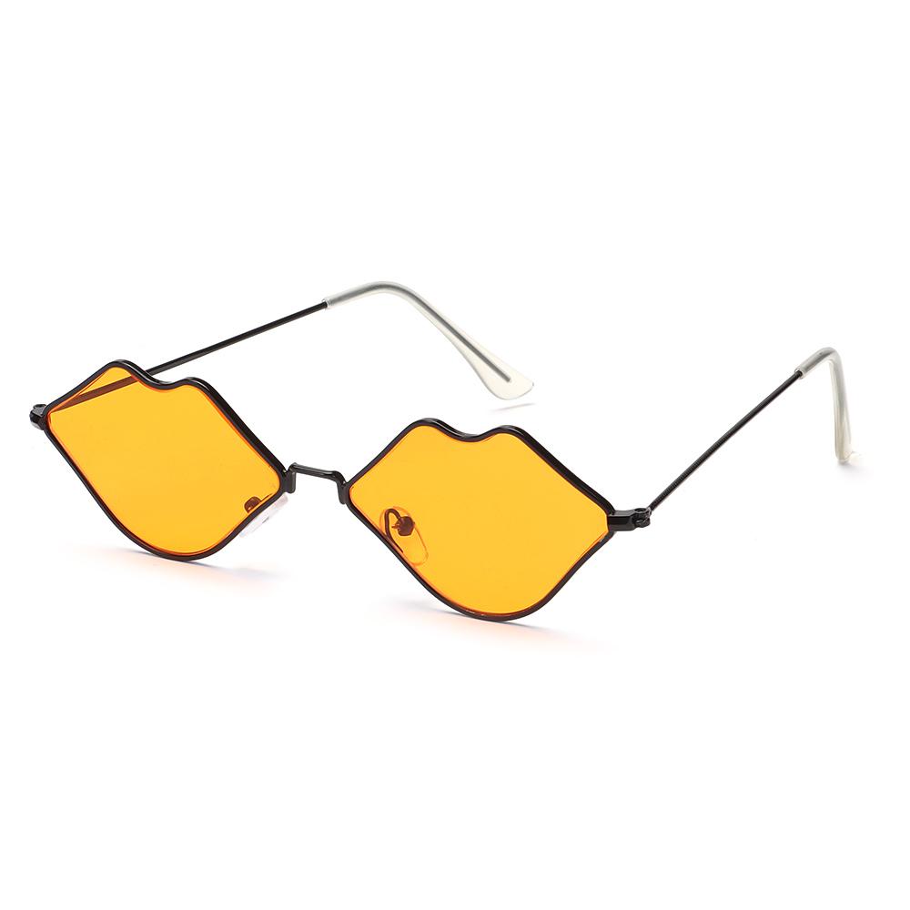 Herren und Damen Ozeanlinse Metall Damen Sonnenbrille Lippenform Sonnenbrille Sonnenbrille Kleiner Rahmen Black-Orange