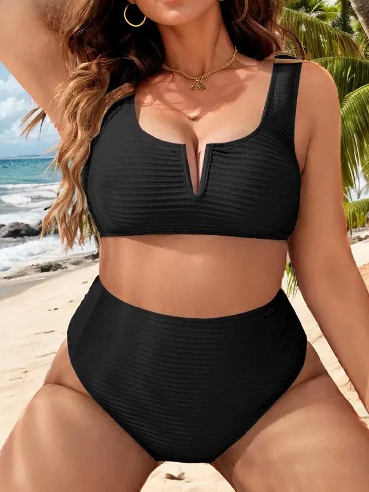 2025 Solide 2 Stück Plus Size Bikini Set Frauen Hohe Taille Große Badeanzug Push-Up Lady Big Bademode Chubby Sexy Kurvige badeanzug 3XL