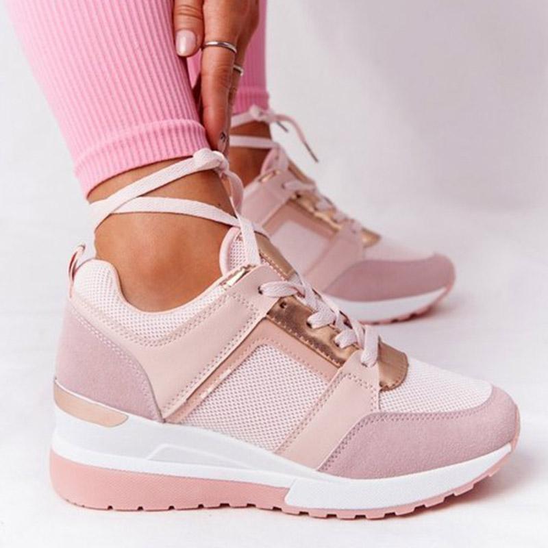 Sneakers Schnür-Keilabsatz Sportschuhe für Damen Vulkanisierter Schuh für Damen Lässige Plateau-Damen-Sneaker Tennis Damen 41 rosa