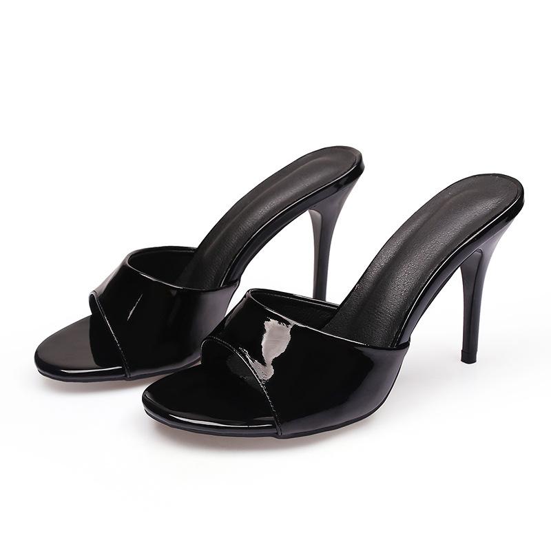 Damen Hausschuhe Draußen Neue Sommer High Heel Hausschuhe Damen High Heel Hausschuhe Lackleder Damen Sandalen Große Größe 43 schwarz