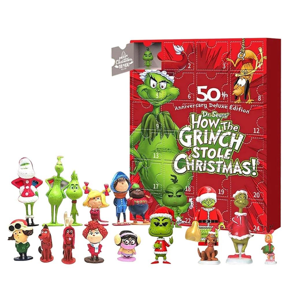 24 Tage Weihnachtsferien Adventskalender Zuhause BlindBox Geschenke Kalender Dekoration Zimmer Schreibtisch Adventskalender Dekoration Zubehör 18cm green