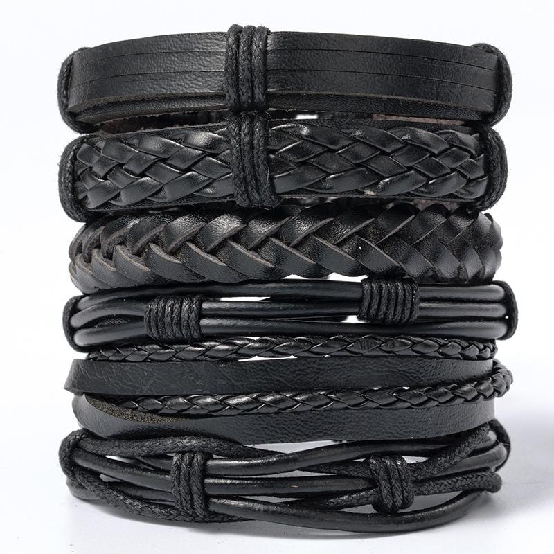 Vintage Herren Lederarmband Mode Handgewebte Mehrschichtschnur Schwarz Punk Rock Schmuck Zubehör Set Leather bracelet