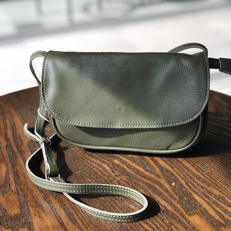 Japanische Retro Echte Leder Umhängetasche, Oberste Schicht Rindsleder Einzelne Schulter Damen Kleine Tasche, Lässige Crossbody Tasche, Trendige Damen Postboten Tasche grün