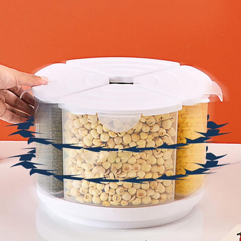 Müsli-Aufbewahrungsbehälter, Lebensmittel-Körner-Spender, Aufbewahrungsbox, versiegelt, rotierende Trockenfutter-Reisgläser für Gewürze, Süßigkeiten, Küchen-Organizer weiß