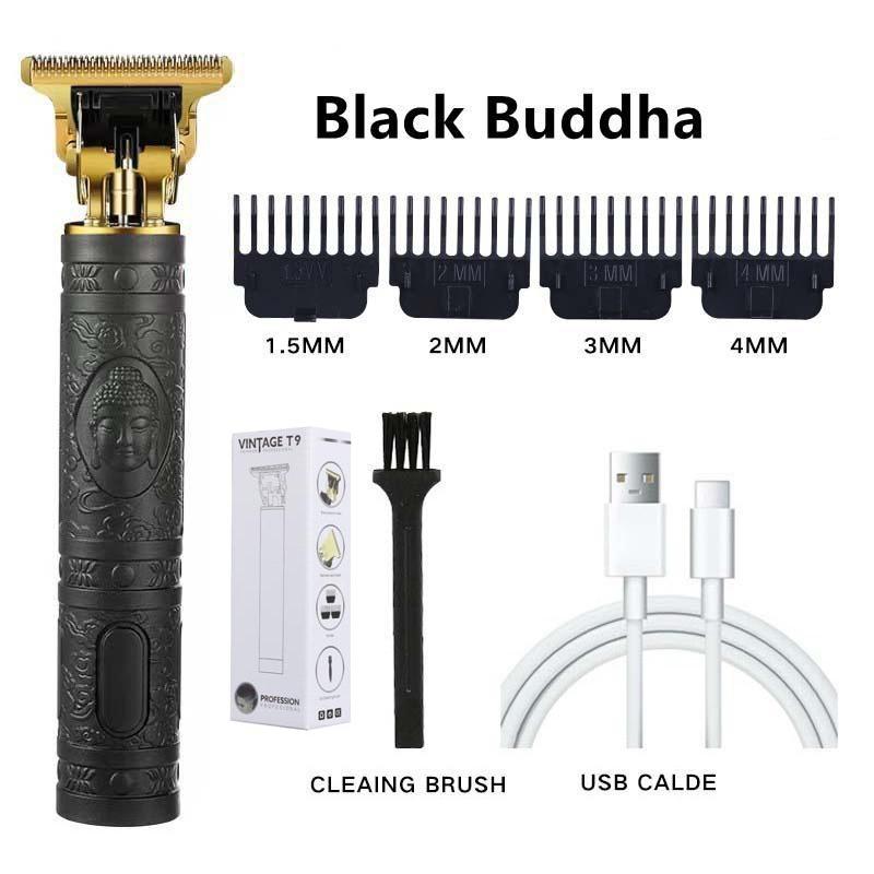 Mit Box Professioneller elektrischer Haarschneider für Männer USB Wiederaufladbarer Haarschneider Herren-Elektrorasierer Haarschneider Bartschneider Black Buddha