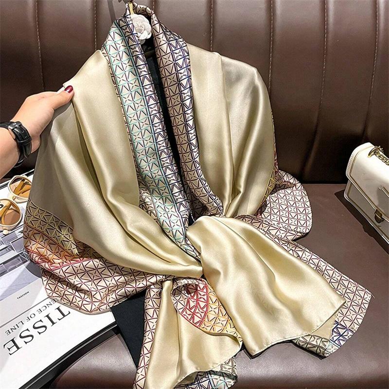Seidenschals Damen Luxus Hijab Schal Floral Foulard Femme Schals Wickel Seiden-Bandana Kopftuch Hijab Strandponcho One Size gray