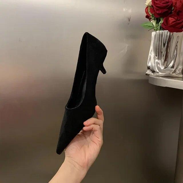Frühling Frauen Spitz Pumpen Schuhe Mode Flacher Slip Auf Damen Elegante High Heel Schuhe frauen Büro Schuhe 39 schwarz