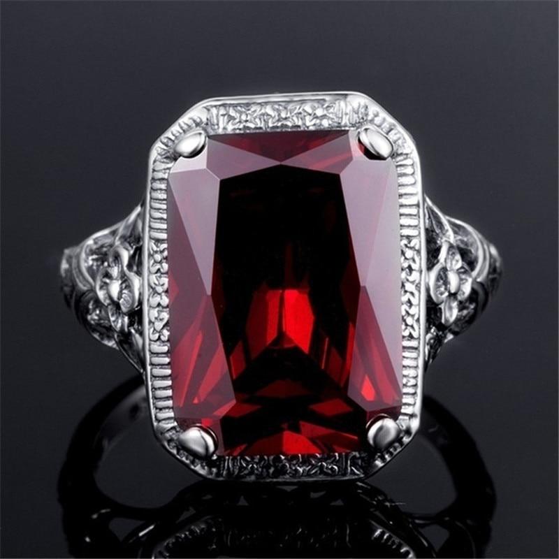 Damen Vintage 925 Sterling Silber Rubin Ring Verlobung Hochzeit Geschenk Schmuck Ring Schmuck Großhandel Edelstein Ring 8 black