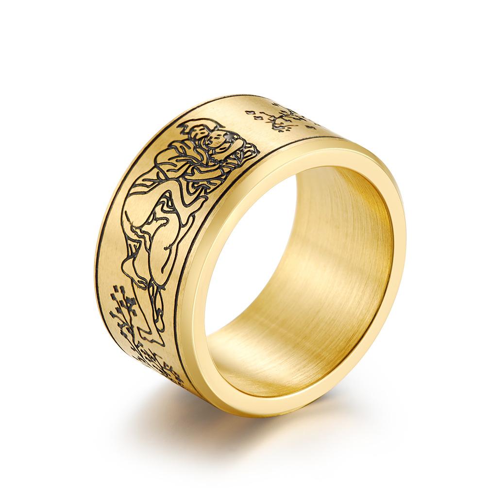 Mattierter Titanstahl Trendiger Frühlingsszene Ring Hip Hop Personalisiert Retro Ring 7# beige