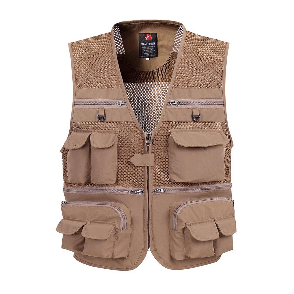 2019 Angeljacke, Angelweste, Netzweste, multifunktional, für Outdoor-Fotografie, Outdoor-Angeln, Schulterweste mit mehreren Taschen 4XL braun