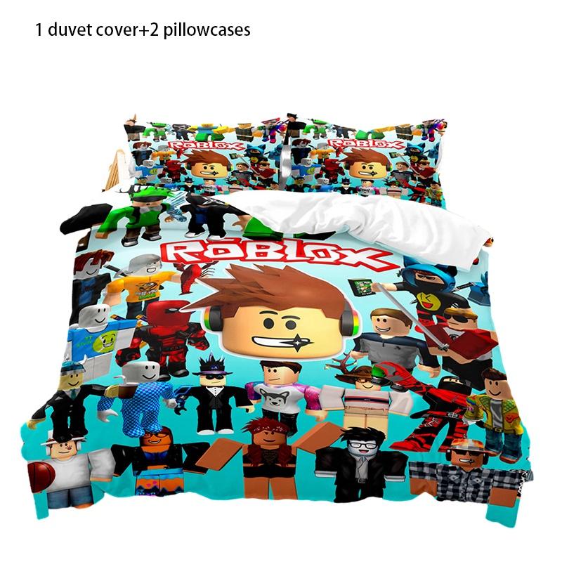 Hochwertiges Cartoon Roblox Minecraft Bettwäscheset Digitaldruck Weich Und Gemütlich Weiße Farbe Style D,135cm/53.15in