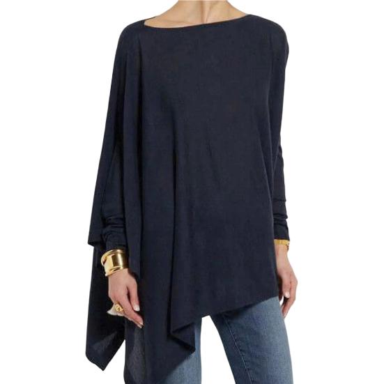 Pullover-Bluse, Rundhalsausschnitt, Arbeitskleidung, bequem, Frühling und Herbst, unregelmäßiger Saum, T-Shirt, Top, Streetwear XL navy blau