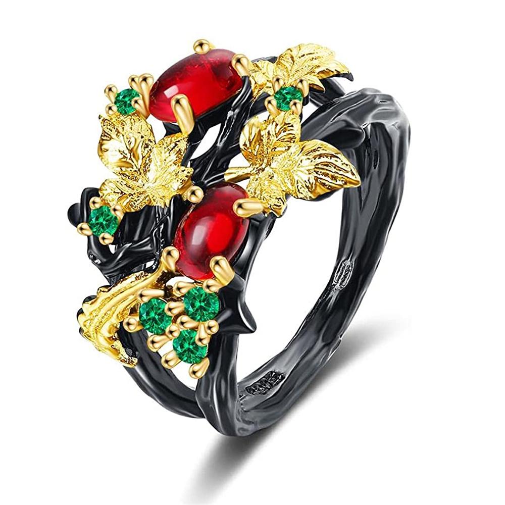 Mode Schwarz Gold Schmuck Rot AAAA Zirkon frauen Ring Exquisite frauen Partei Schmuck Braut Hochzeit Ring 8 schwarz