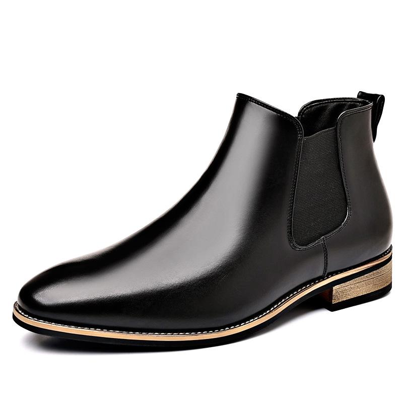 Herrenmode Klassische Retro Chelsea Boots Herrenmode Stiefelette Herren Britischer Stil Leder Kurze Stiefel High-Top Freizeitschuhe 25873 47 schwarz