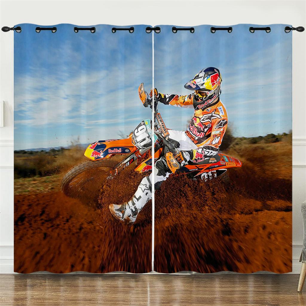 3D Cool Motorrad Berg Dirtbike Vorhang 2 Paneele Motorrad-Enthusiasten Zimmer Schlafzimmer Wohnzimmer Vorhang 100W130H(CM)40x51in&Hook