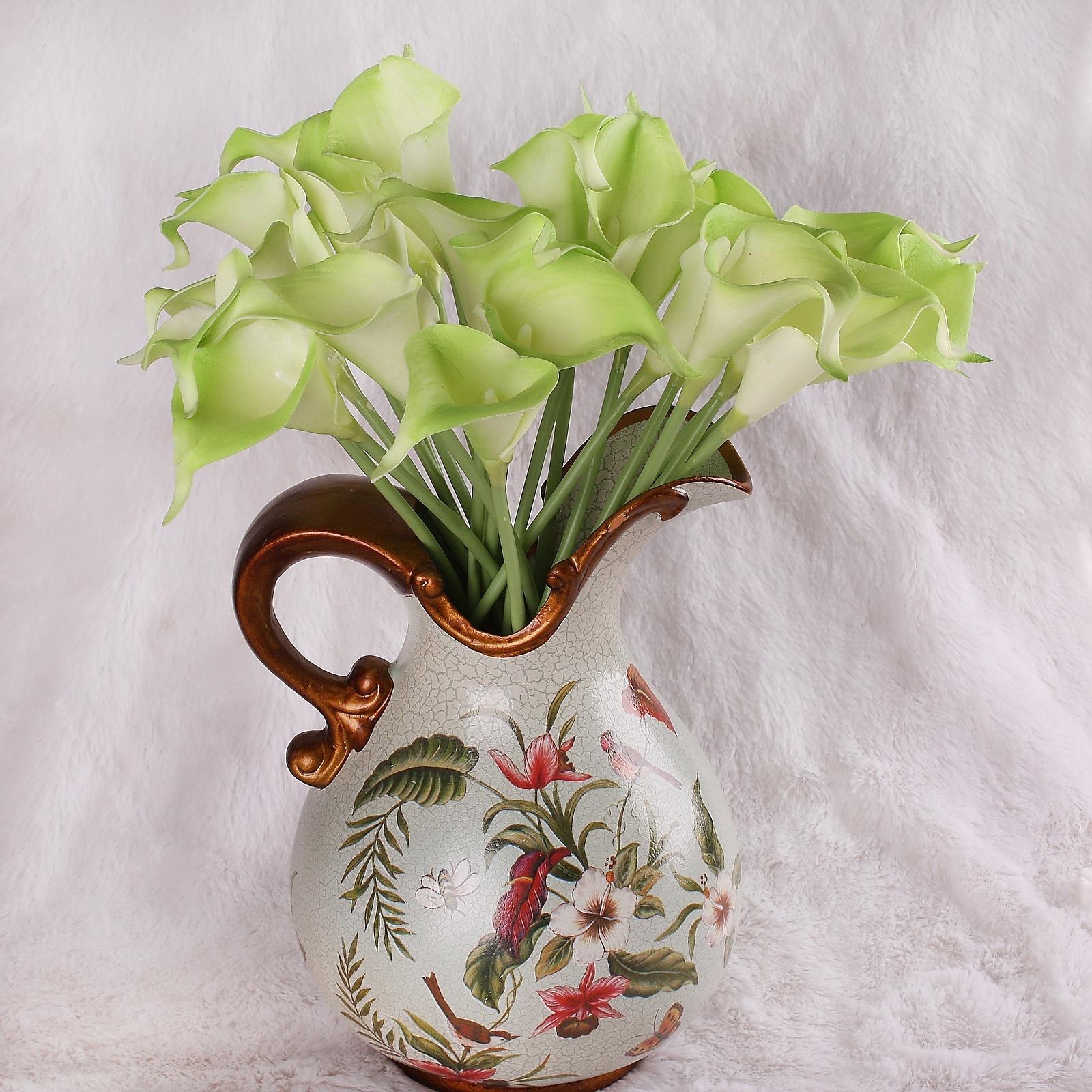 10 Stück künstliche Blumen, künstliche Blumen, Calla-Lilien, Braut-Hochzeitsstrauß, Kopf, Latex, fühlt sich echt an, Blumensträuße, Heim-Party-Dekoration 10pcs hellgrüne