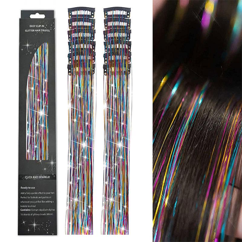 12 teile/satz Glänzende Themen Glitter Haar Lametta Kit Multicolor Seide Haar Glitter String Extensions Zubehör Für Frauen Kopfschmuck bunt