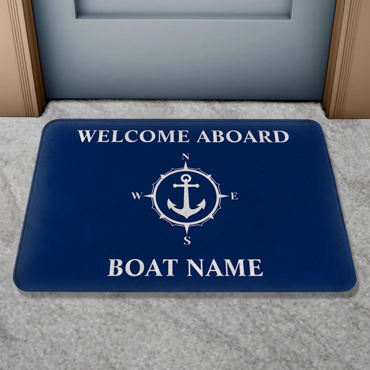 Fußmatte Bootsname Personalisiert Nautisch Anker Kompass Steuerrad Seil Rutschfeste Badematte Yacht Dekor Innen Außen Willkommen Ru 40cm x 60cm gray