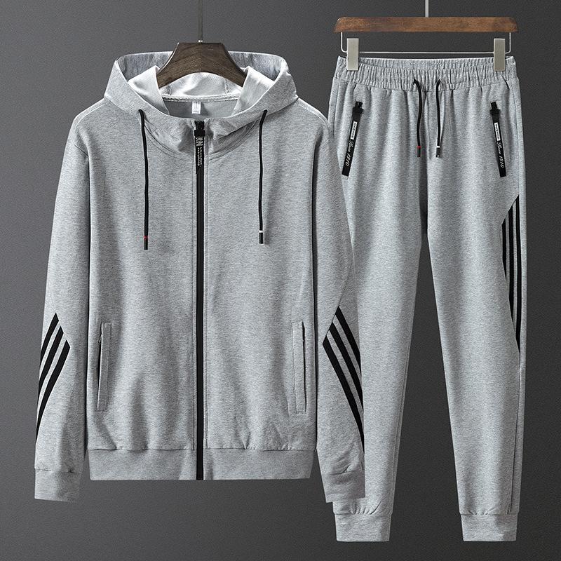 Herren-Sportanzug, Kapuzenpullover, Jacke, Hose, 2-teiliges Jogger-Set, Herren-Sportbekleidung, Herbst-Herren-Sets, Jogginghose, extra groß, Größe 9XL XXXXL grau