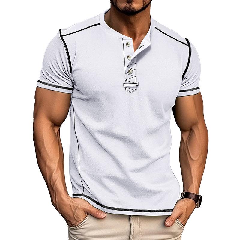 Kurzärmelige Henley-Shirts für Herren, Sommer-T-Shirts mit Knopfleiste, lässiges Basic-T-Shirt, einfarbige T-Shirts, weiche und bequeme Oberteile, klassische Passform, T-Shirt für Männer S weiß