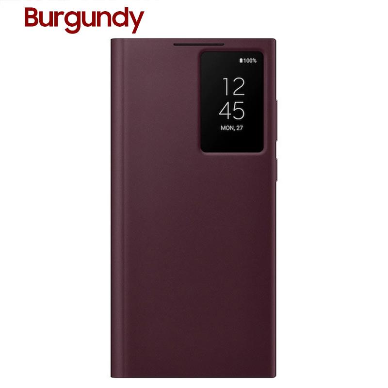 Smart View Spiegel Flip Case Hülle für Samsung Galaxy S22 Ultra 5G S22Ultra 5G Smart Clear View Handyhülle bordeaux