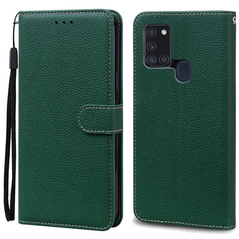 A21S Hülle Für Samsung Galaxy A21S Hülle Brieftasche Leder Flip Hülle Für Samsung A21S Hülle A 21s A217F Weiche Silikonhülle Fundas For Samsung A21S dunkelgrüne