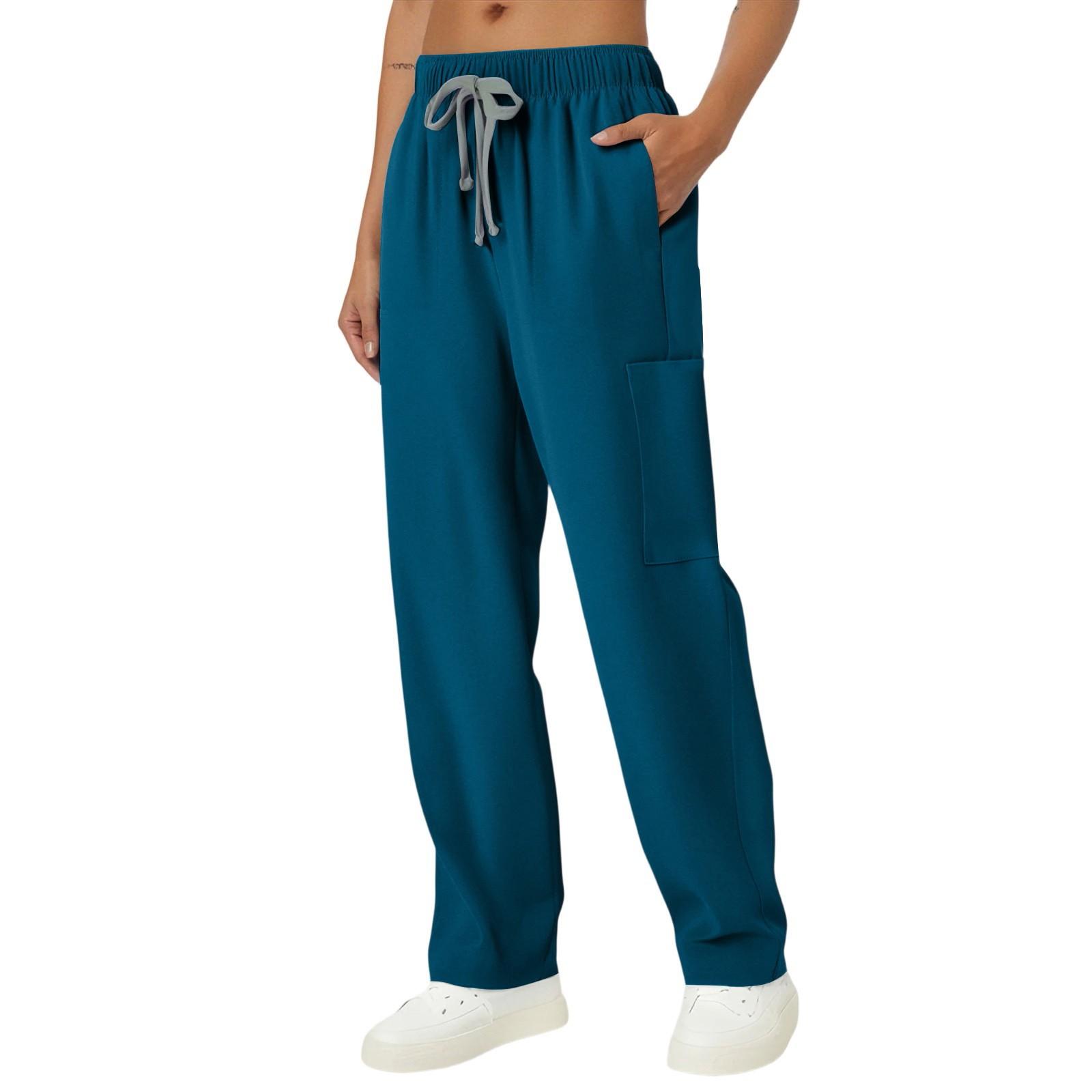 Unisex medizinische Scrub-Hose mit Kordelzug-Taille und Taschen, lockere Passform, leichter Stoff für Arbeitskleidung und Uniformen L dunkelblau