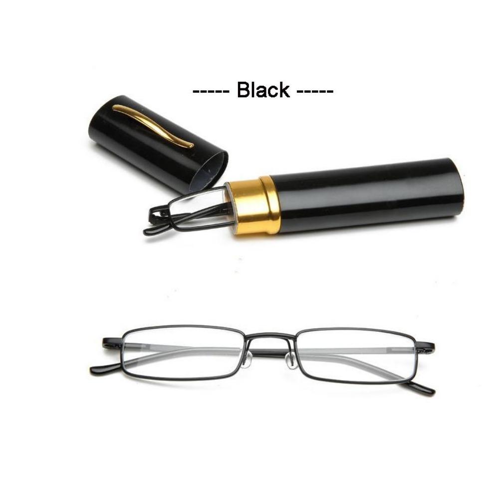 Eso Vision Mini Lesebrille Frau Und Mann Tube Extra Klein Metall Lesebrille Schwarz Pink mit Stiftetui Damen Herren +250 black