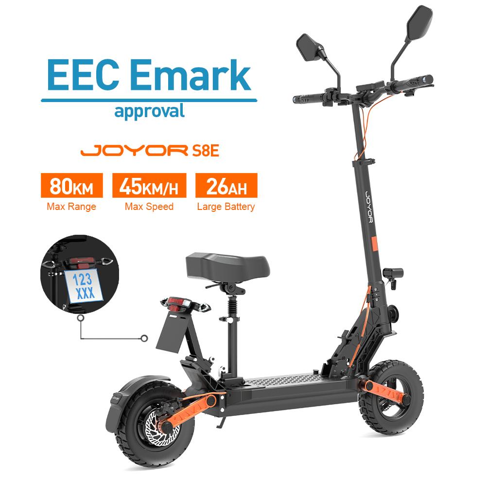 JOYOR S8E mit Straßenzulassung Elektroroller 800W Motor 48V 26AH Batterie 10 Zoll Reifen mit Sitz E-Scooter