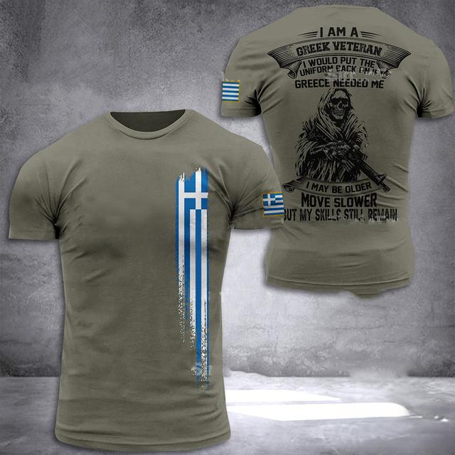 HellasT-shirt für Herren, geometrische Linie, Griechenland-Flagge, nationales Emblem, bedrucktes Herren-T-Shirt, großes, lässiges Herren-T-Shirt für die Straße XXL elfenbein