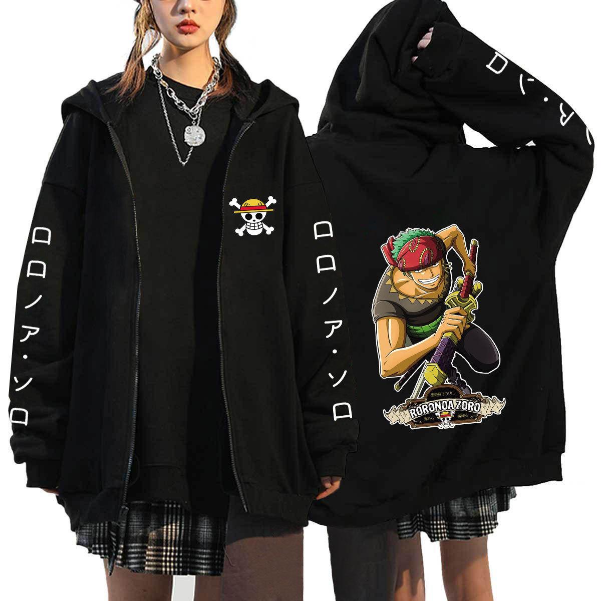ONE PIECE Japanischer Anime Luffy Chopper Reißverschluss-Hoodies Sweatshirts Damen Herren Cartoon Jacken Sweatshirt Unisex Streetwear Herbstmäntel Oberteile Strickjacke XL schwarz