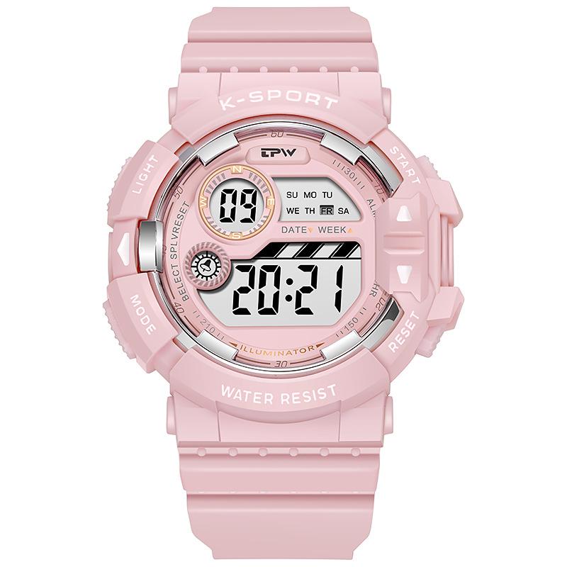 Digitale LED-Uhr für Damen, wasserdicht, für Studenten, Sport, elektronische Uhr, multifunktionale Mädchen-Armbanduhren rosa