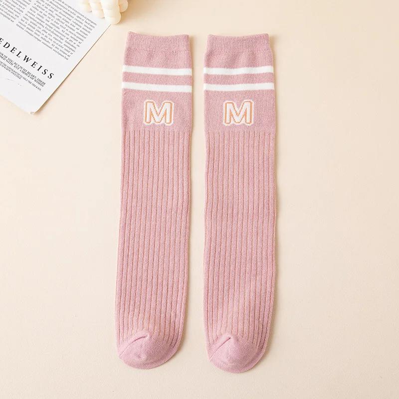 Kinder Jungen Mädchen Schulsocke Mode Buchstabe M Kniehohe Socke für Kleinkind Strumpf Kinder Frühling Herbst Baumwolle Weiche Socke M (6-12 Year) rosa
