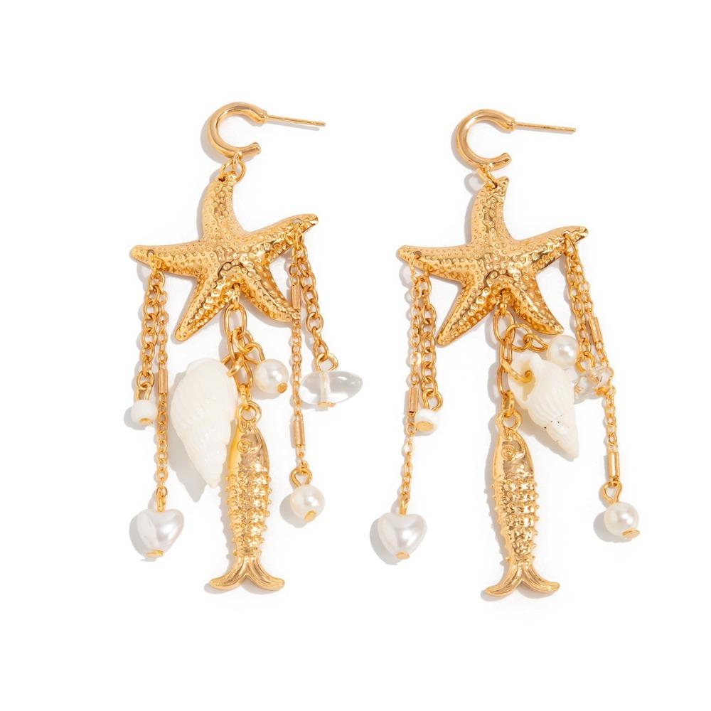 Lange Quaste Imitationsperlen Ohrringe Legierung Seestern Ohrringe Boho Ohrringe Modeaccessoires Style 4
