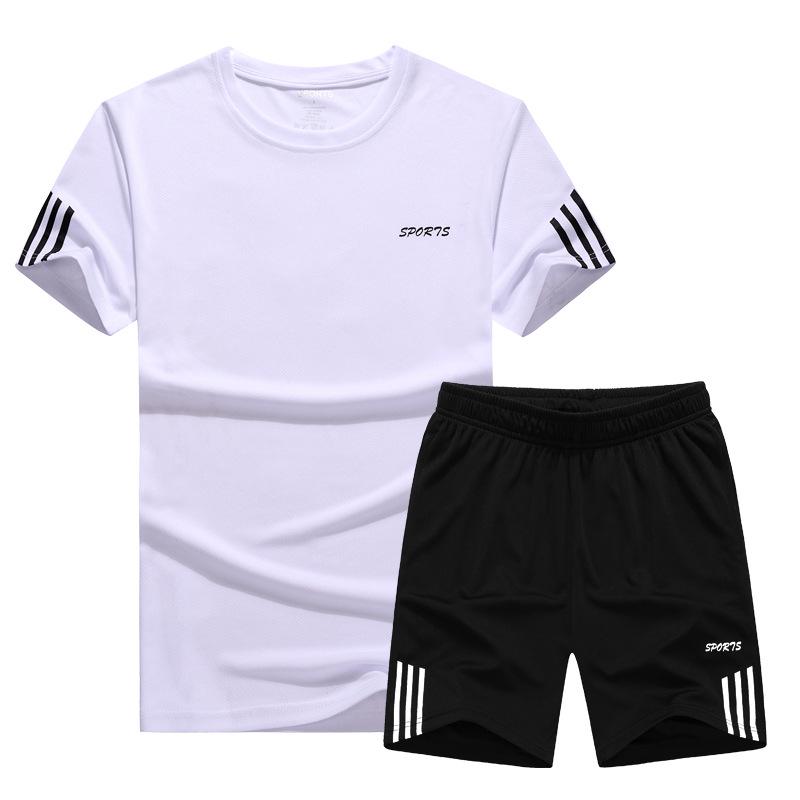Männer Sommer Mode Kurzarm T-shirts Fitness Training Sets Sport Anzüge Männlichen Shorts Laufen 2 stücke Männer Trainingsanzüge XXL weiß