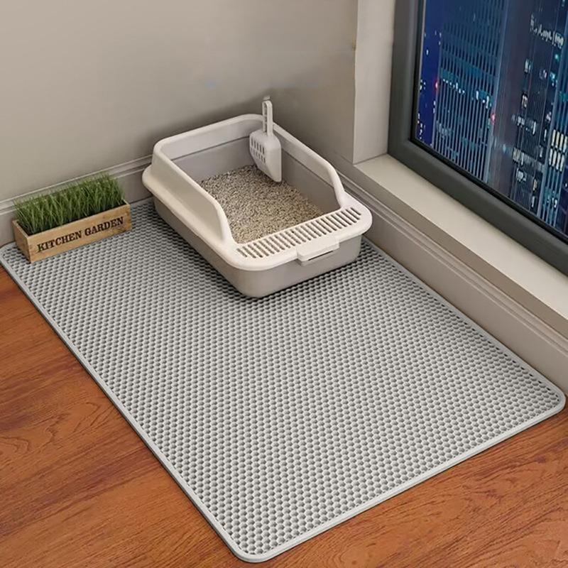 60CMX90CM Katzenstreumatte Wasserdicht Doppelschichtig Haustier Katzentoilette Matte Haustiermatte Rutschfest Sand Katze Waschbare Matte Haustier Sauber 60X90CM grau