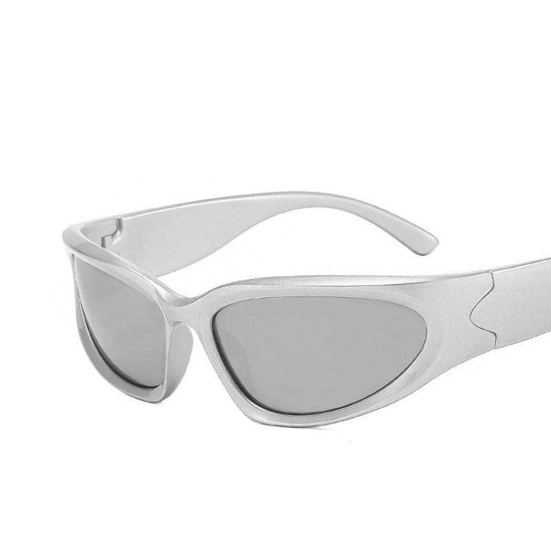 Y2K Sport Punk Sonnenbrille Damen Herren Luxus Quadratische Brille Sonnenbrille Bunter Spiegel Mode Brille nicht polarisierte Brille silber