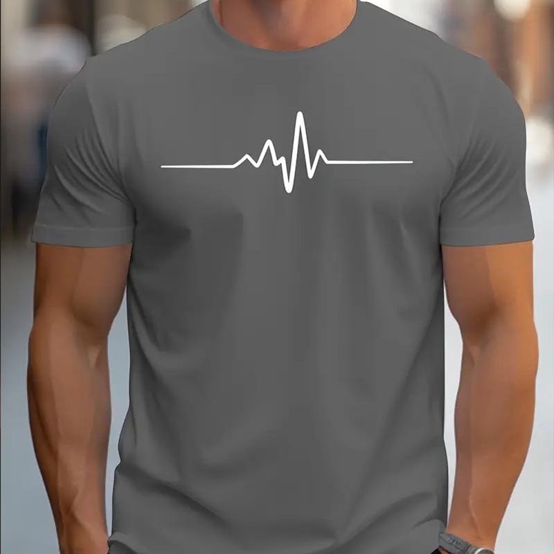 Neues Sommer Herrenmode T-Shirt Persönlichkeit Herzschlag Gedrucktes Herren T-Shirt Top XL grau