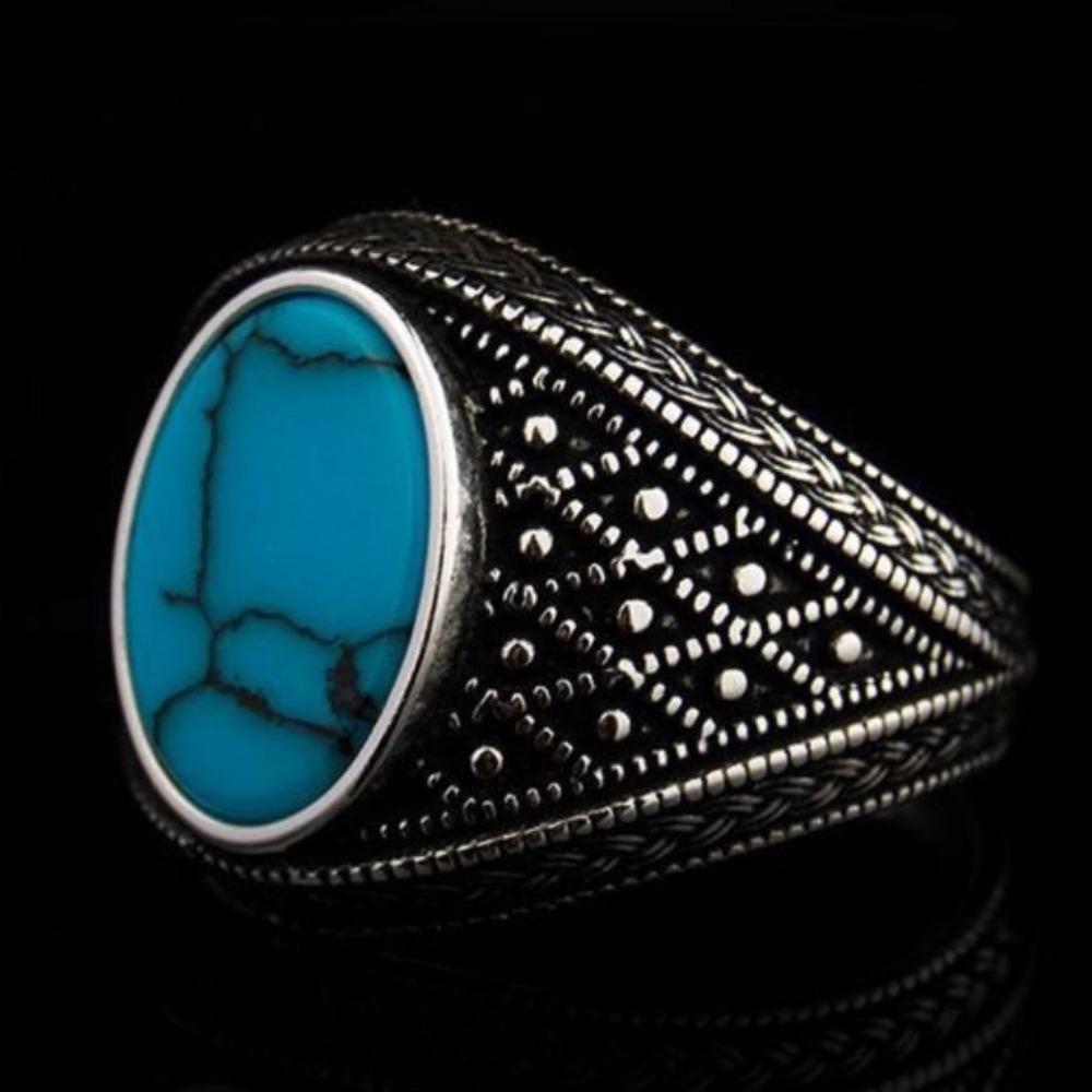 Luxuriöse europäische und amerikanische Herrenringe Retro Schwarz Türkis Herrenringe, Herrenlegierungsschmuck Tide No. 11
