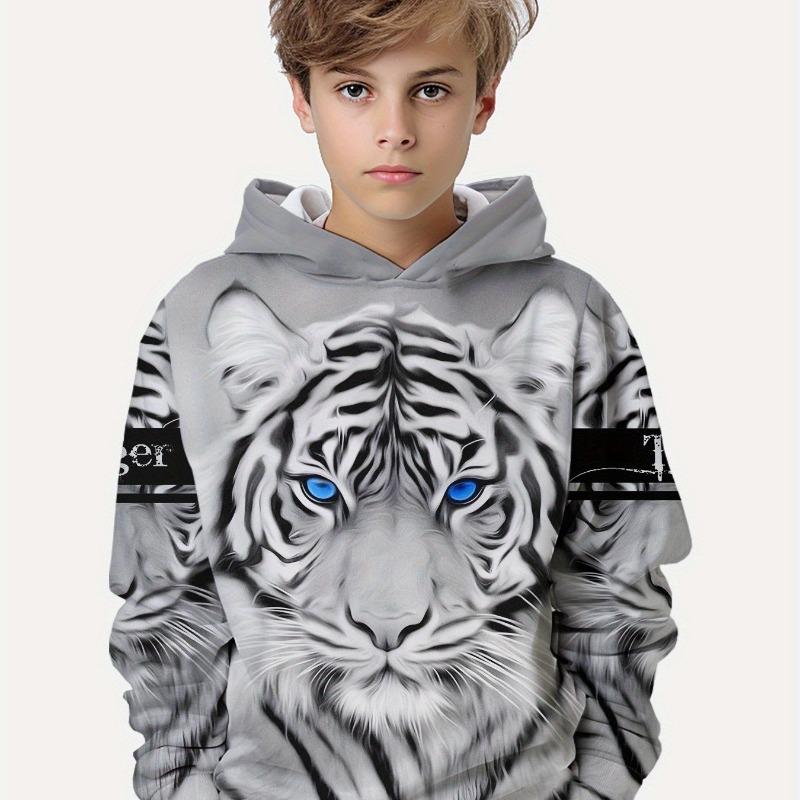 Kinderkleidung Jungen Hoodies Langarm 3D Tigers Print Kinder Frühling Herbst Kleidung Casual Outdoor Stilvolle Junge Mädchen Kleidung Tops 160