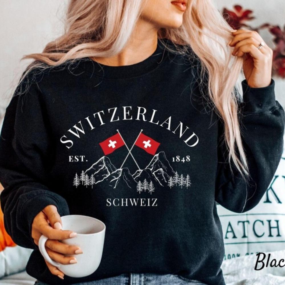 Schweiz Sweatshirt Schweizer Flagge Rundhals Pullover Unisex Pullover Schweizer Geschenk 3XL brown