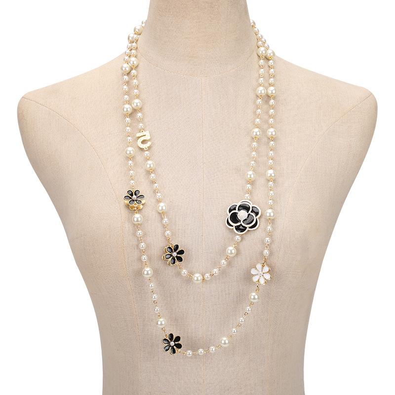 Lange Damen-Pullover-Kette, doppellagiger Anhänger, lange Halskette, Party-Schmuck, Pullover-Kette weiß