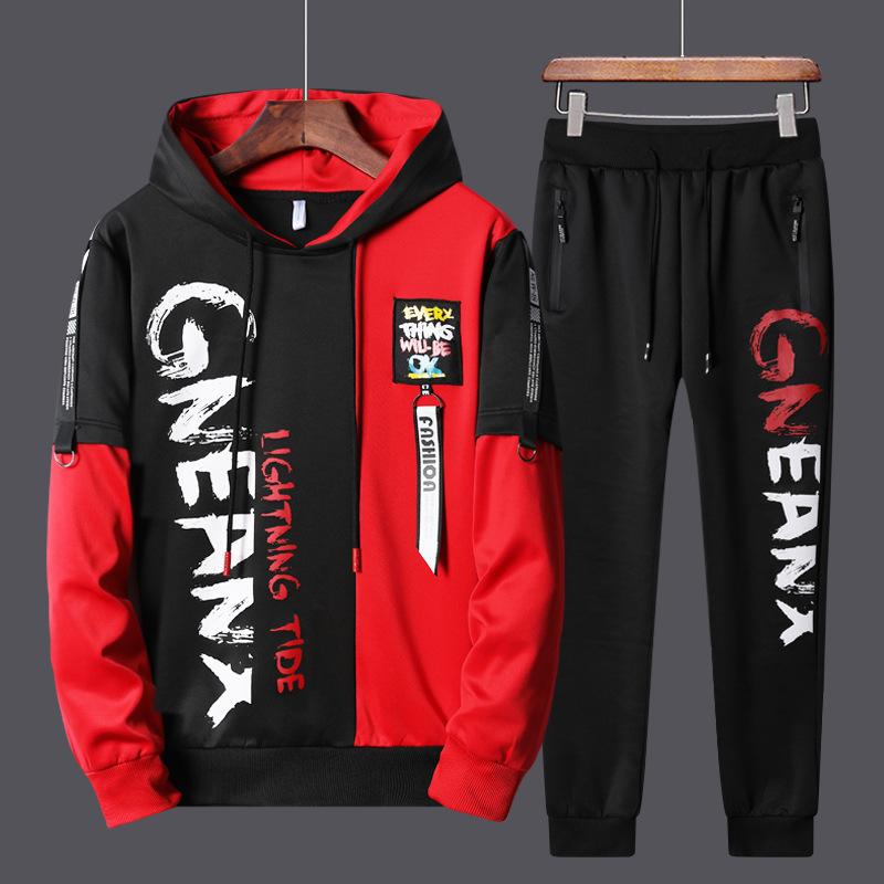 Frühling Herbst Männer Casual Zwei-stück Anzüge Casual Gedruckt Sport Sets Plus Größe S-4XL XXXL rot