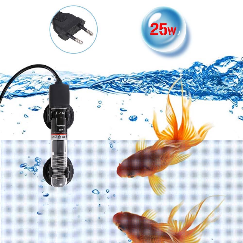 Mini-Aquarium-Heizung, tauchfähig, automatische Thermostat-Heizung, Aquarium-Warmwasserbereiter, Quarzrohr mit EU-25W schwarz