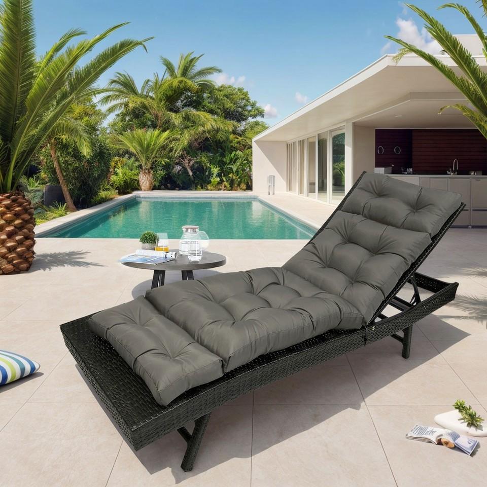 Outdoor-Liegestuhl-Kissen, 71 ×20 ×4 , Wasserdichtes Schaukelstuhl-Kissen für Pool, Garten, Terrassenmöbel dunkelgraue