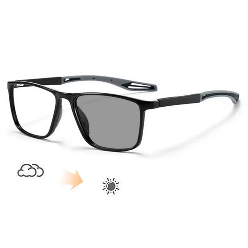 Anti-Blaulicht-Brille mit ultraleichter photochromer Myopie-Brille für Herren, Business-Brille für die Nahsicht, Outdoor-Sport-Brille mit Farbwechsel -1.0