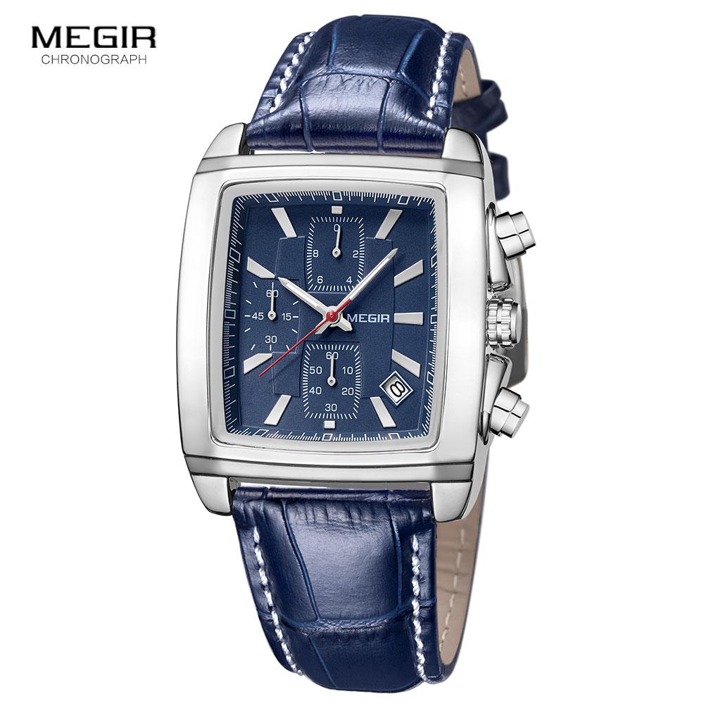 Quadratische Uhren Herren Mode Business Armbanduhr Mann Chronograph Lederuhr für Herren Leuchtend Kalender Stunde silber/blau