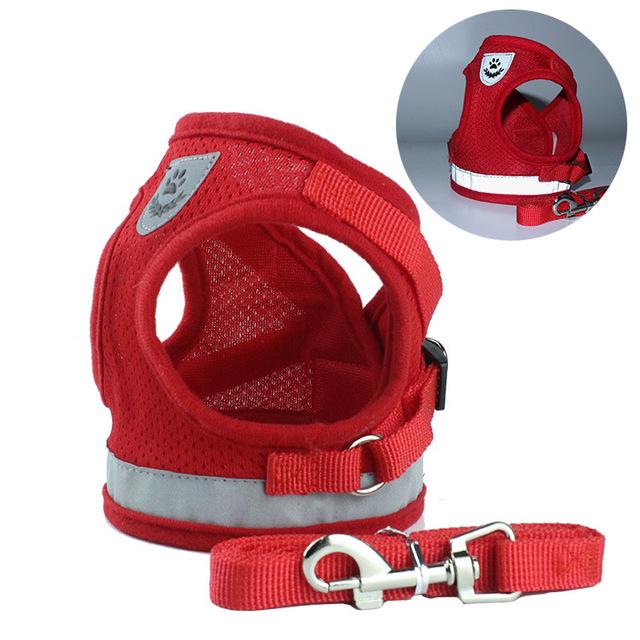 XS-XL Reflektierendes Sicherheits-Hundegeschirr und Leine-Set für kleine mittelgroße Hunde, Katzengeschirre, Weste, Welpen-Brustgurt S rot