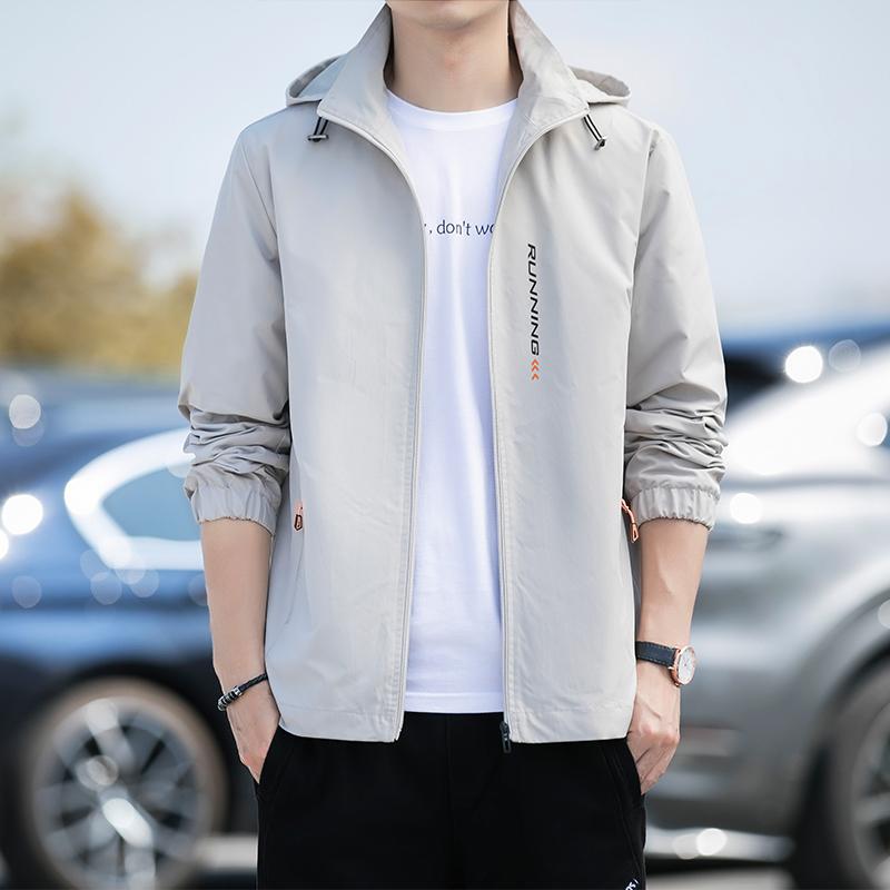 Herren Business Casual Jacke mit Kapuze Frühling und Herbst Kapuzen Stehkragen Jacke Herren Einfache einfarbige Jacke Kleidung Schwarz 4XL